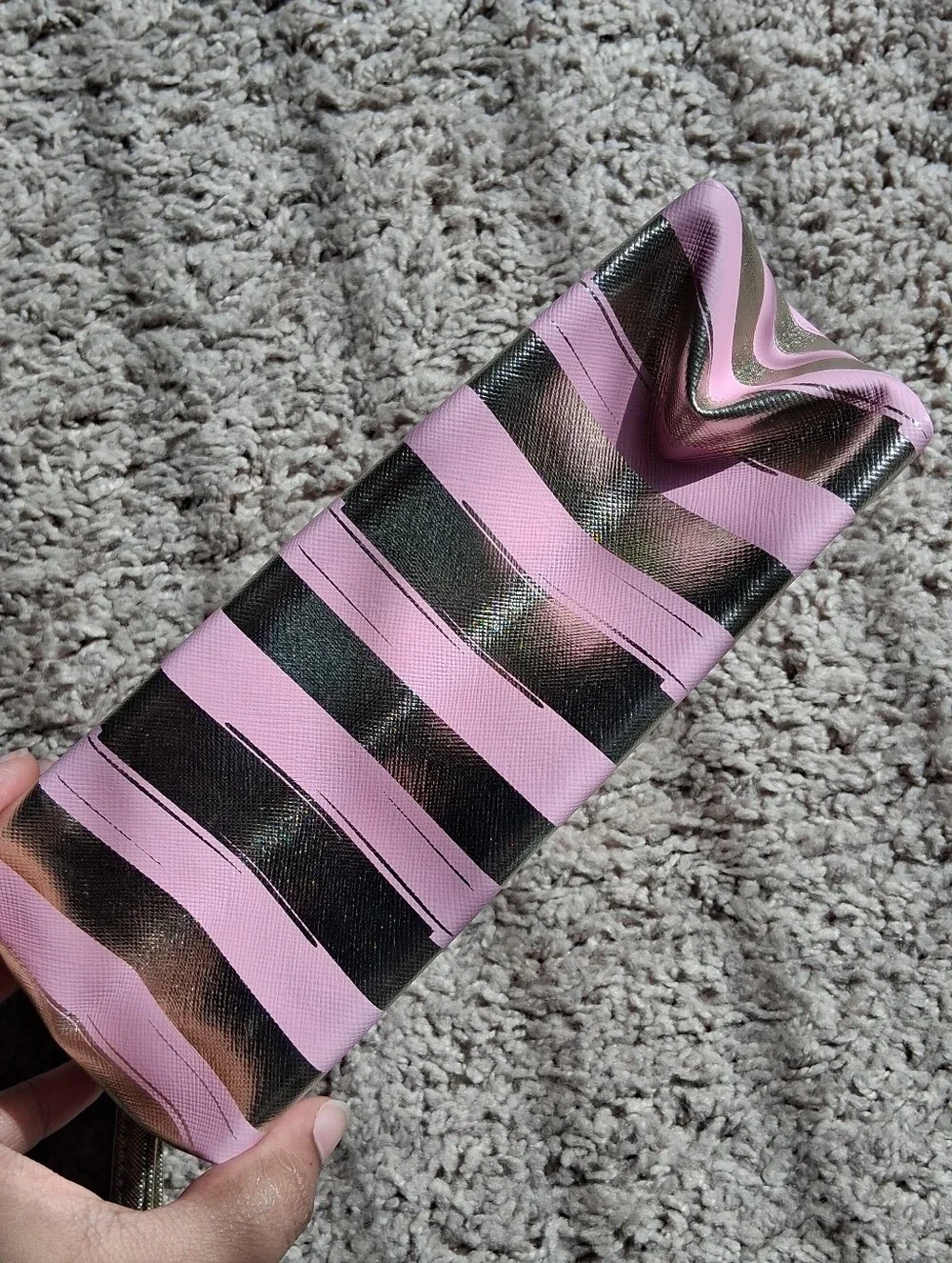 Pink & Gold Striped Cosmetic Wristlet